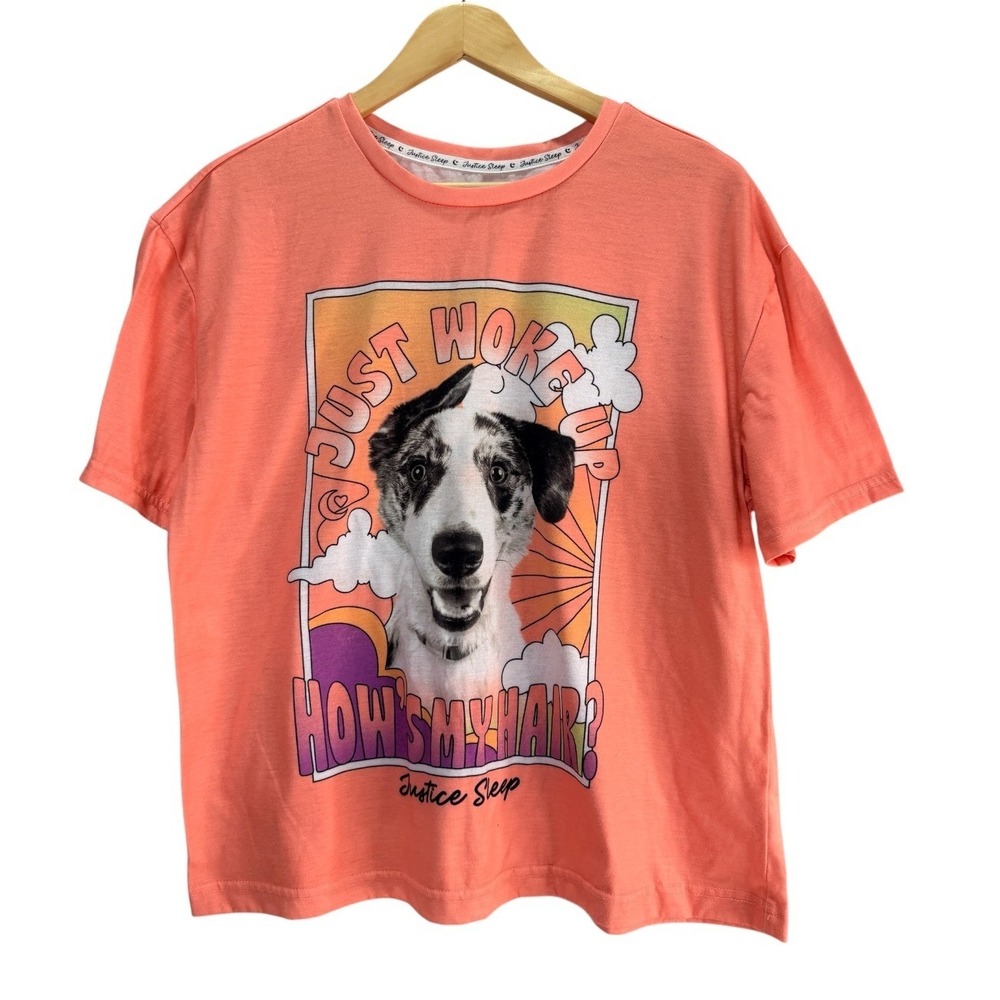 Justice Sleep Top Girls Tween XLP 16P/18P Coral Dog Graphic Pajama Shirt Lounge